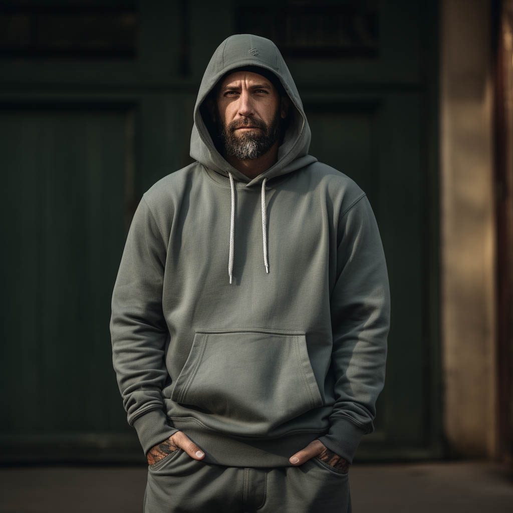 A man wearing a heavyweight hoodie