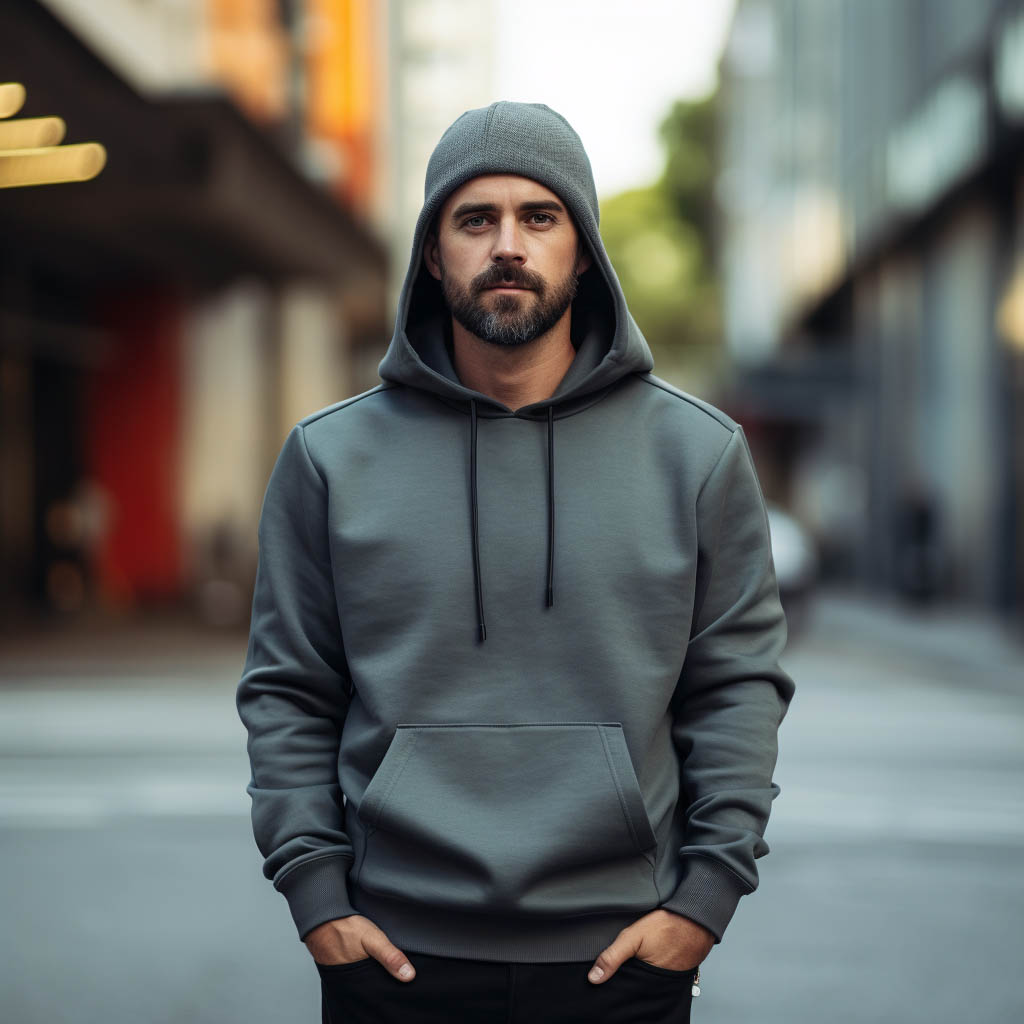 A man wearing a sporty hoodie