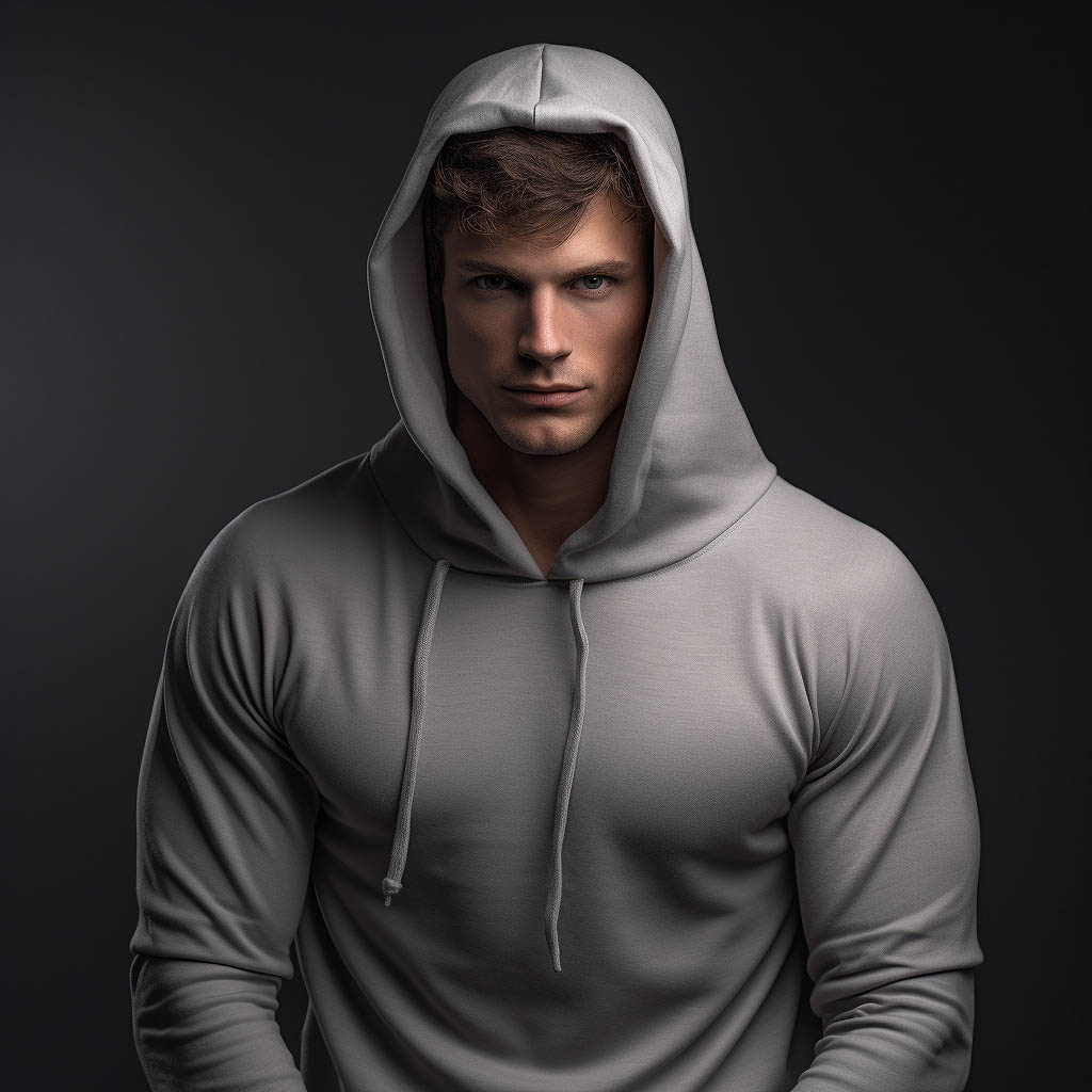 A man wears a hoodie made of spandex fabric