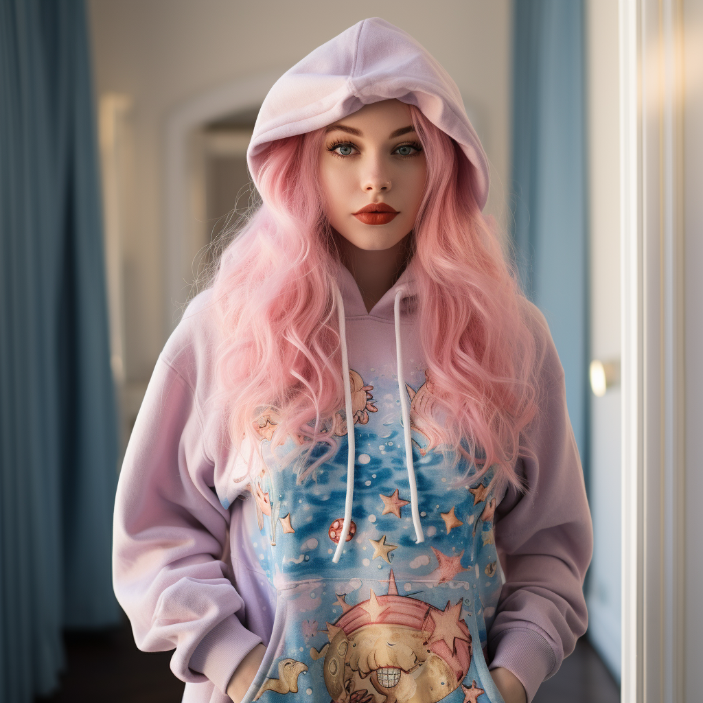 A woman wearing a must-have hoodie shows off a variety of styles of must-have hoodies