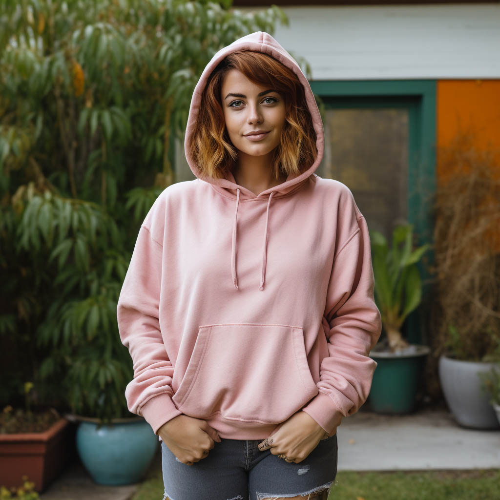A woman wearing a must-have hoodie shows off a variety of styles of must-have hoodies