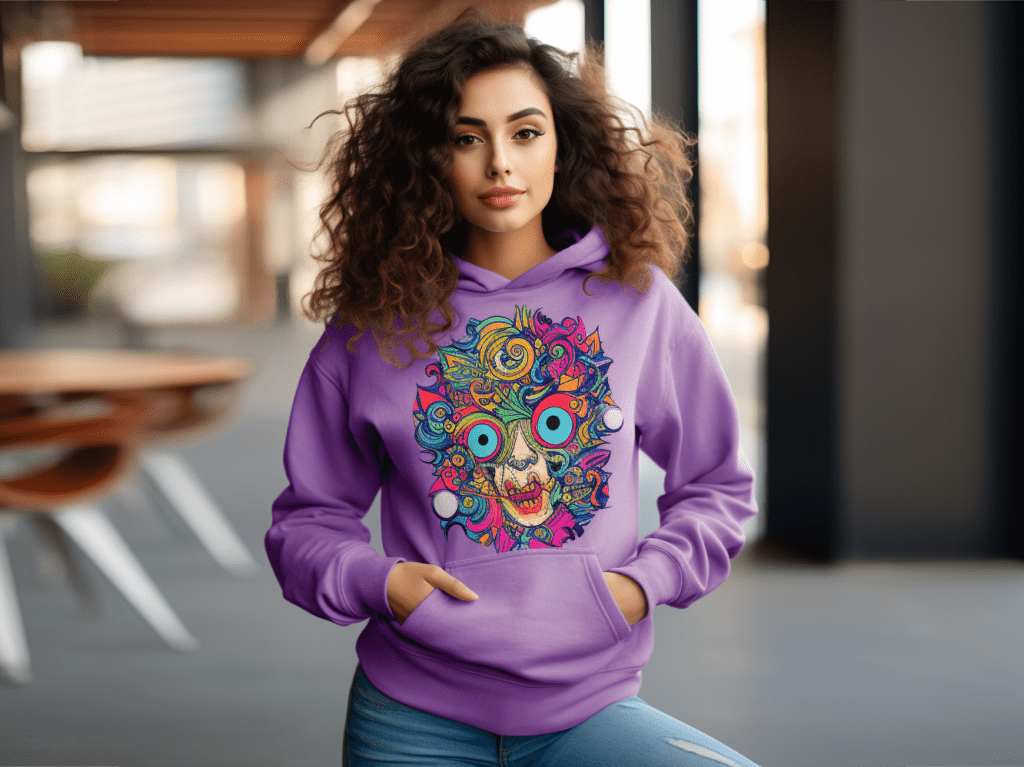 An image displaying trendy customized hoodie designs that reflect the latest fashion trends. These hoodies feature bold and eye-catching graphics, patterns, and typography. The use of vibrant colors and intricate illustrations makes them stand out, showcasing the creativity and individuality of the wearers. This image highlights the popularity of expressive and visually appealing customized hoodie designs.