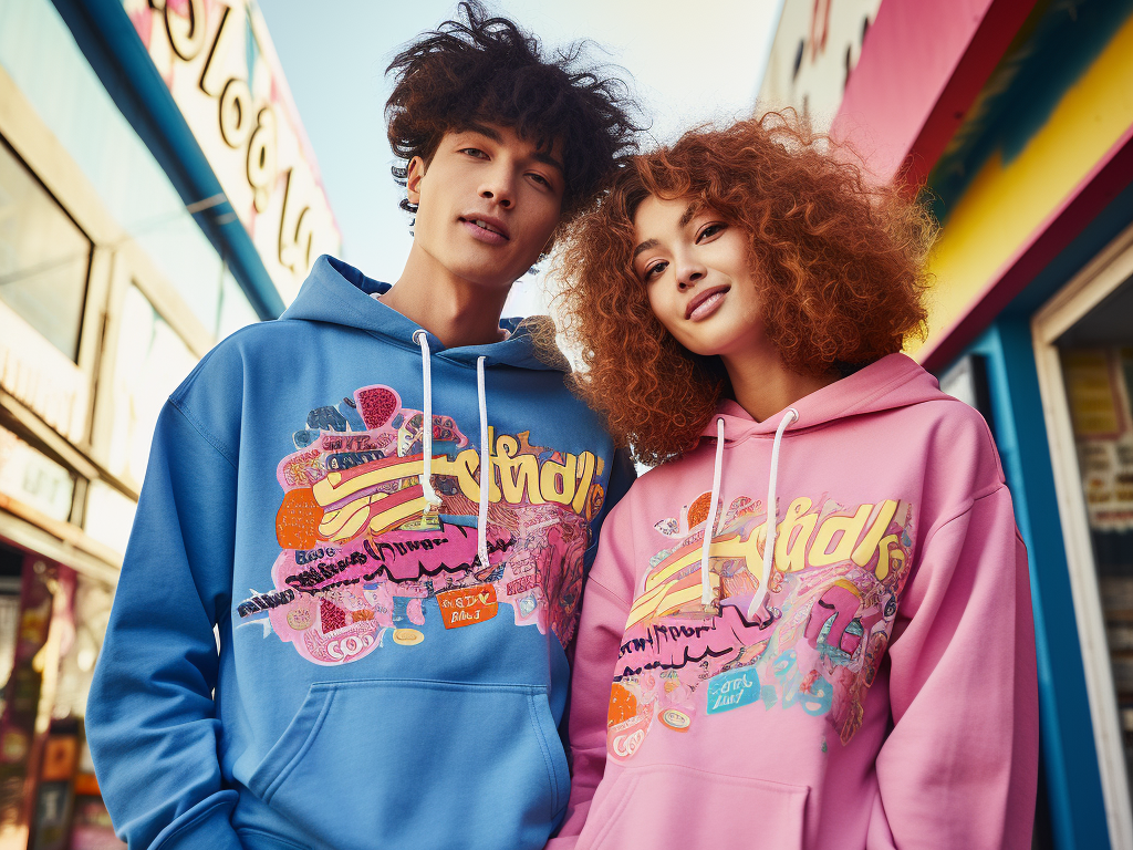 An image featuring a custom hoodie with vintage and retro-inspired designs. This trend taps into nostalgia by incorporating throwback logos, retro color palettes, and elements reminiscent of past decades. Whether it's 80s neon or 90s grunge, this custom hoodie embraces the styles of the past. It showcases bold graphics and classic typography, giving it a distinctive retro twist that adds a touch of nostalgia to your fashion choices.