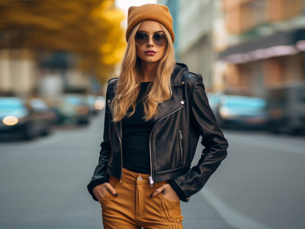 An image illustrating trendy street style fashion with the use of versatile women's hoodies as a layering piece.