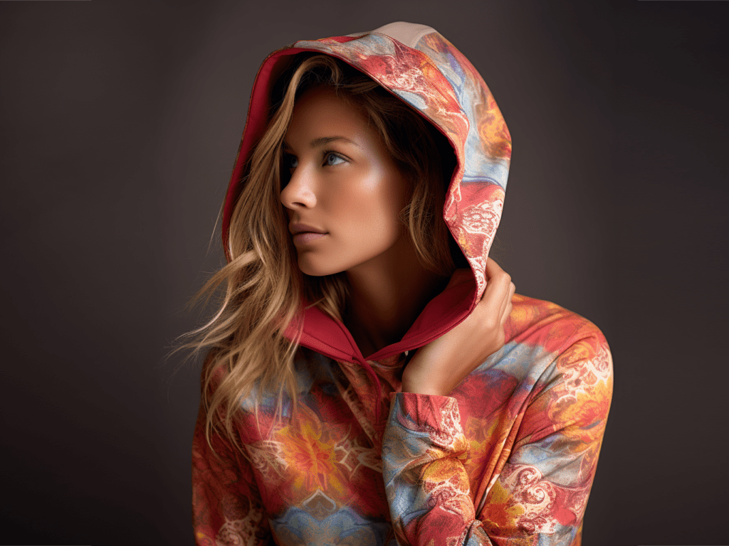 Envision a mindful shopper, delicately feeling the fabric of a printed hoodie, her fingers tracing the soft, breathable cotton, contemplating its comfort and how well it will hold the vibrant print over time. Her eyes scan over various garments, each offering a unique blend of materials, some with a mix of synthetic fibers promising added durability and moisture management. She meticulously measures a t-shirt against her body, considering the fit and how it drapes, ensuring it aligns with her desired look and comfort. This scene encapsulates the thoughtful journey of selecting printed apparel, where considerations of fabric type and fit become paramount, guiding her towards choices that promise comfort, durability, and a reflection of her personal style