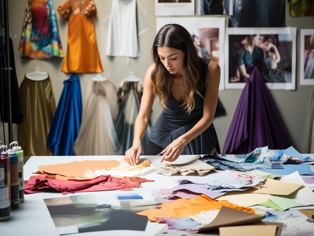 Envision a vibrant and dynamic design studio within Seam Apparel, where creativity knows no bounds. Designers, with eyes alight with inspiration, are deeply engrossed in a world where various forms of art, architecture, and cultural motifs converge into innovative fashion ideas. Mood boards adorned with fabric swatches, color palettes, and inspirational images from various cultures and art forms are scattered across the walls, forming a visual melody that guides the designers. Amidst sketches and fabric samples, the designers navigate through a sea of ideas, meticulously translating their rich, diverse inspirations into tangible, wearable art. This image encapsulates the initial, crucial steps in the journey from conceptualization to creation, embodying the brand's dedication to crafting fashion that is not merely worn but experienced and felt.