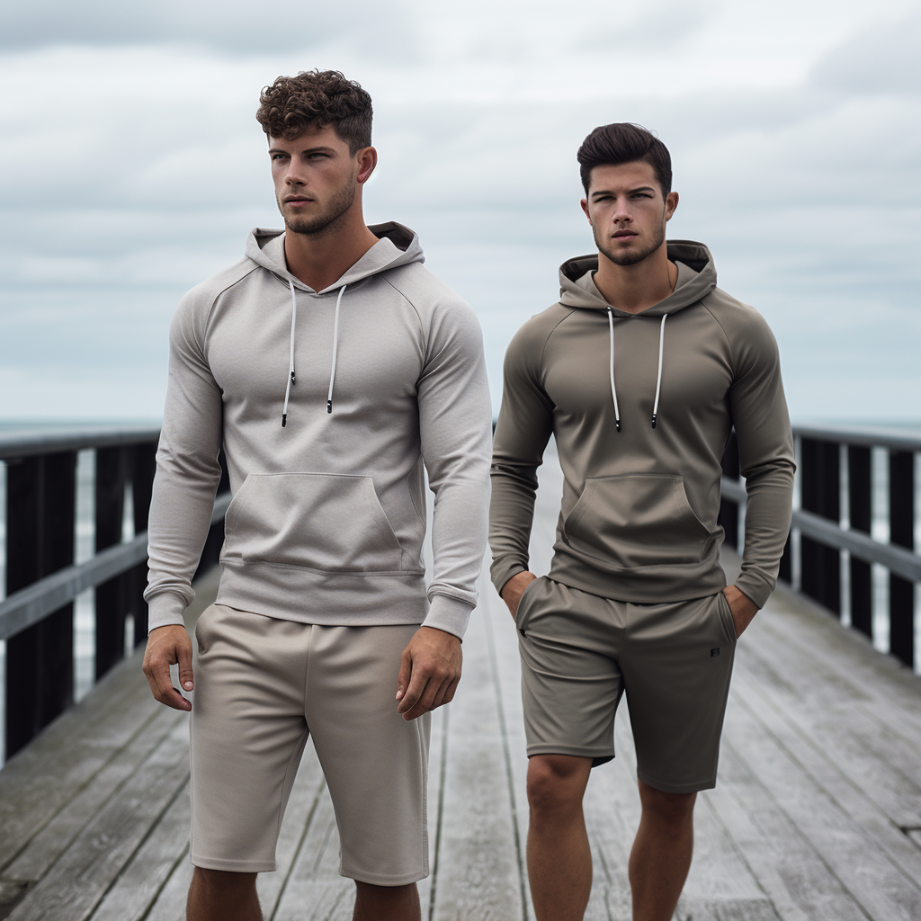 Two boys wearing sportswear exercising by the river