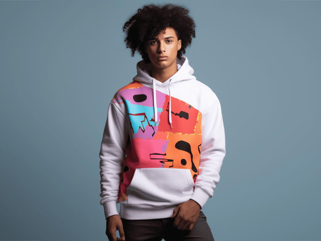 Bold Logo Graphic Hoodie: This image showcases a bold logo graphic hoodie with an eye-catching design and vibrant colors. The hoodie takes center stage, making it a perfect choice for those who want to make a bold fashion statement. It emphasizes the striking and individualistic style of graphic hoodies