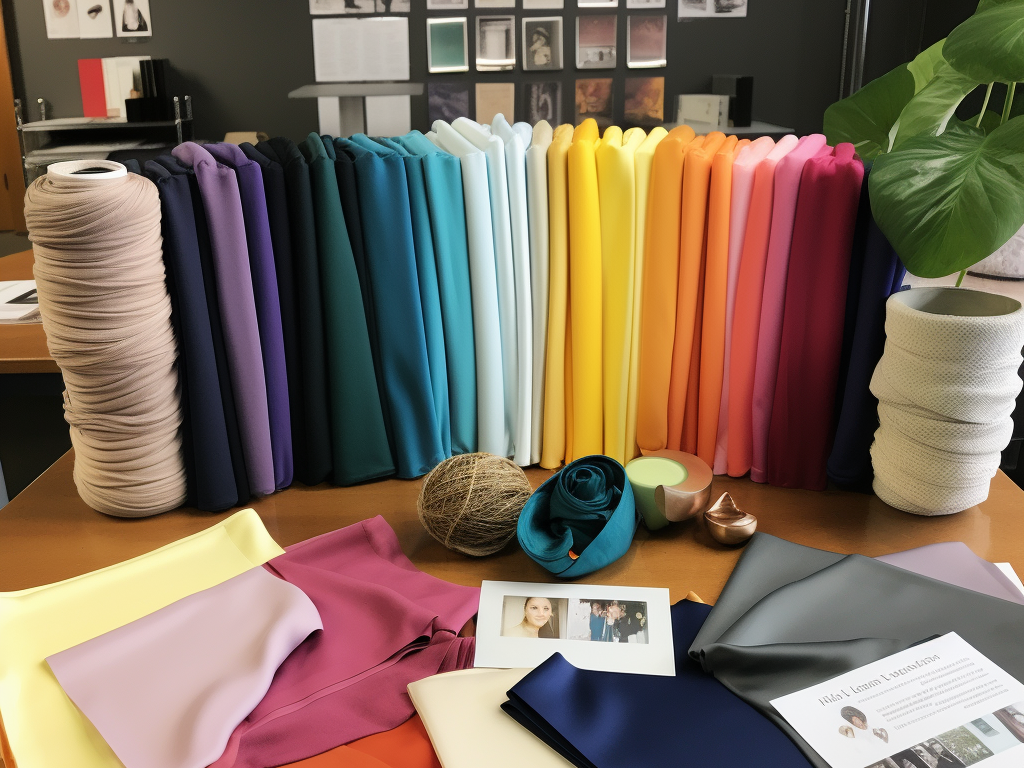 Color and Fabric Selection: This image showcases a variety of colorful fabric swatches and t-shirt samples. It illustrates the customization options available, emphasizing the importance of choosing the right color and fabric to match your design preferences. 