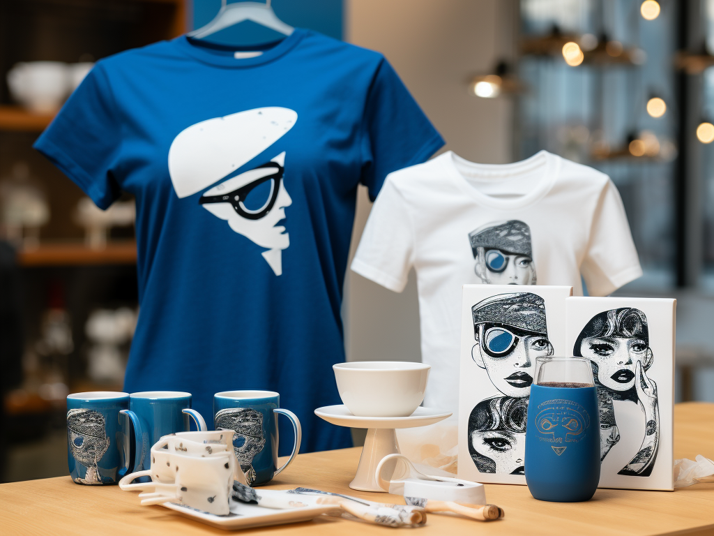 Customized Accessories: This image features a collection of customized accessories such as caps, tote bags, and face masks. Each accessory showcases a matching design to the customized t-shirt, emphasizing the manufacturer's ability to create cohesive and stylish sets of personalized items.