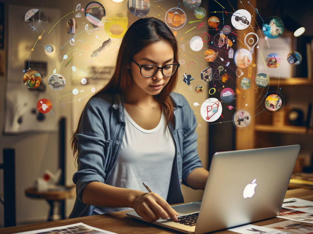 In this image, a designer or entrepreneur is seen using various marketing tools and strategies to promote their t-shirt designs. They are managing social media accounts, collaborating with influencers, and sending out email marketing campaigns. The focus is on reaching the target audience and generating interest in the t-shirt designs. The image represents the importance of a comprehensive marketing strategy in ensuring that creative designs reach the right audience and achieve commercial success.