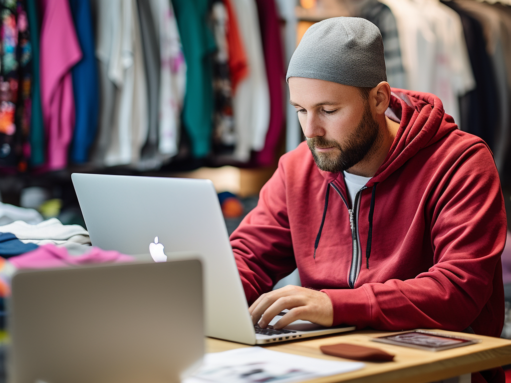 Picture a scene where a person is deeply engrossed in researching various hoodie manufacturers on a computer. Multiple browser tabs are open, showcasing different manufacturers' websites, customer reviews, and social media pages. The individual takes notes, comparing the quality, customer feedback, and reputation of each manufacturer. This image encapsulates the diligence and thoroughness required in the research and evaluation process, ensuring that the chosen manufacturer aligns with quality and customer satisfaction standards. It symbolizes the initial yet crucial step in the journey towards selecting a manufacturer that stands out in the competitive market of hoodie production. 