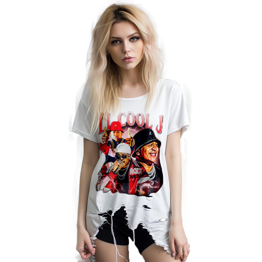 Slightly Worn LL Cool J T-Shirt: Vintage Vibes and Timeless StyleThis slightly worn LL Cool J T-shirt exudes vintage charm and timelessstyle.