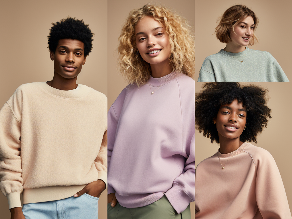 The image features a collage of individuals showcasing the versatility of sweatshirts in various fashion scenarios.

In the top-left corner, there is a picture of a person wearing a crewneck sweatshirt paired with jeans, exemplifying a casual and comfortable outfit for everyday wear.