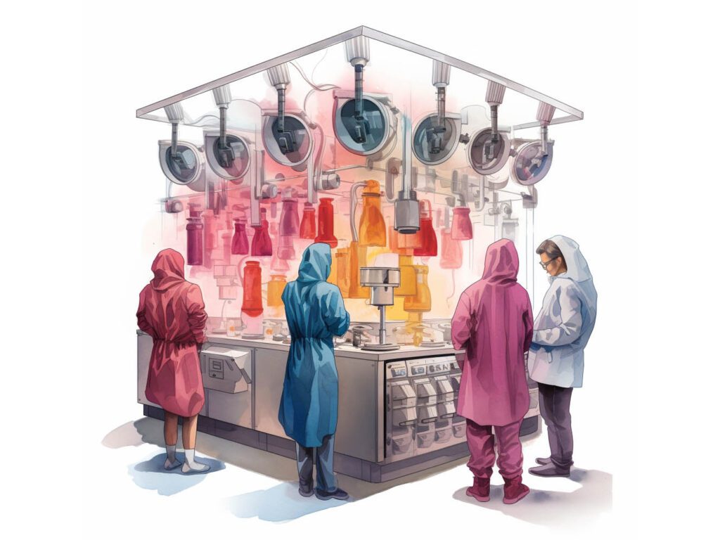 The image portrays a scientific approach to addressing color fading issues in clothing, including hoodies. In the illustration, you can visualize a laboratory setting where researchers are carefully optimizing the dyeing process.