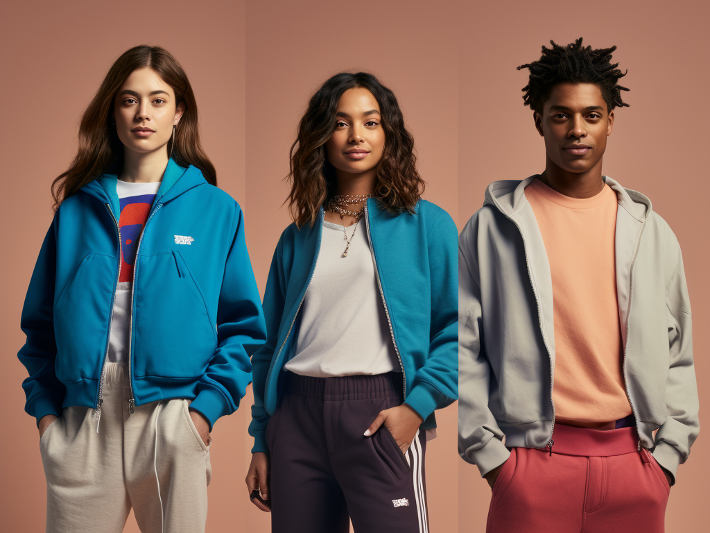 The image showcases a collage of individuals donning zip-up sweatshirts in various styles. On the left, a young woman is seen wearing a cropped zip-up sweatshirt with high-waisted jeans, exemplifying a modern, trendy look. In the center, a man casually sports a full-length zip-up sweatshirt, layered over a t-shirt, highlighting the sweatshirt's versatility. To the right, another individual wears a zip-up sweatshirt as a jacket replacement, paired with a beanie and glasses, encapsulating a cozy, laid-back vibe. The different styles presented underscore the adaptability and convenience that zip-up sweatshirts bring to the fashion table.