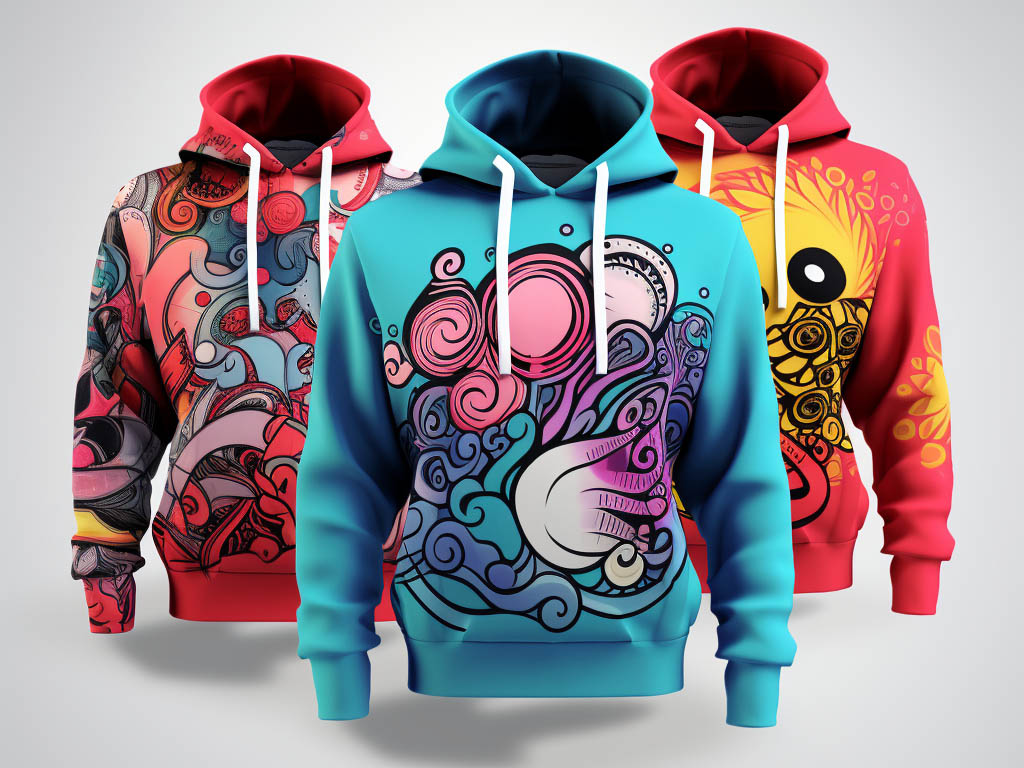 The image showcases a diverse range of design options for custom hoodies. It features a variety of themes, styles, and patterns, catering to the unique individual needs of customers.