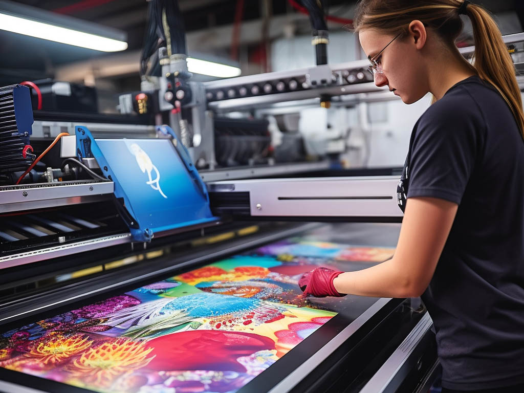 The image showcases advanced printing techniques employed in the industry to achieve consistent and durable patterns on various surfaces.