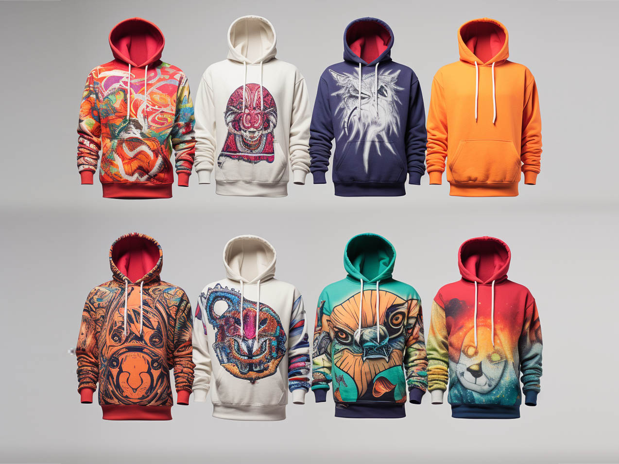 The text discusses the appeal and versatility of printed hoodies. It emphasizes their wide range of patterns and designs, making them ideal for expressing one's personality and interests.