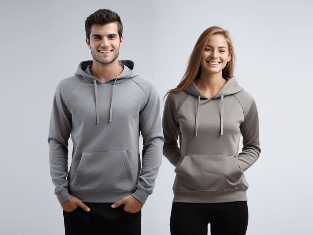 Two hoodies are juxtaposed side by side for comparison. The left hoodie showcases a design awkwardly placed too close to the armpit, while the right hoodie has the same design, but it's strategically centered on the chest. The difference in aesthetics between the two is evident. The right hoodie looks balanced and appealing, with the design serving as a focal point, while the left one seems off-kilter, underscoring the importance of proper design placement.