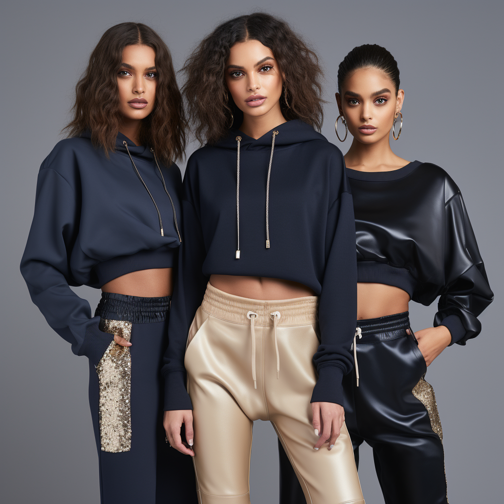 Fashion sportswear displayed by 3 models