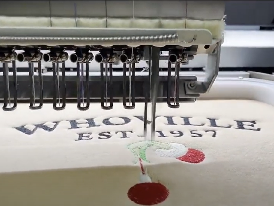 modaknits embroidery machine is doing embroidery process on sweatshirts