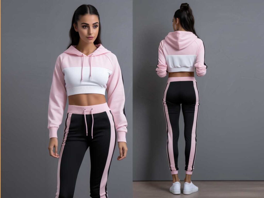 Pink Sweatsuitsuit model trying on renderings