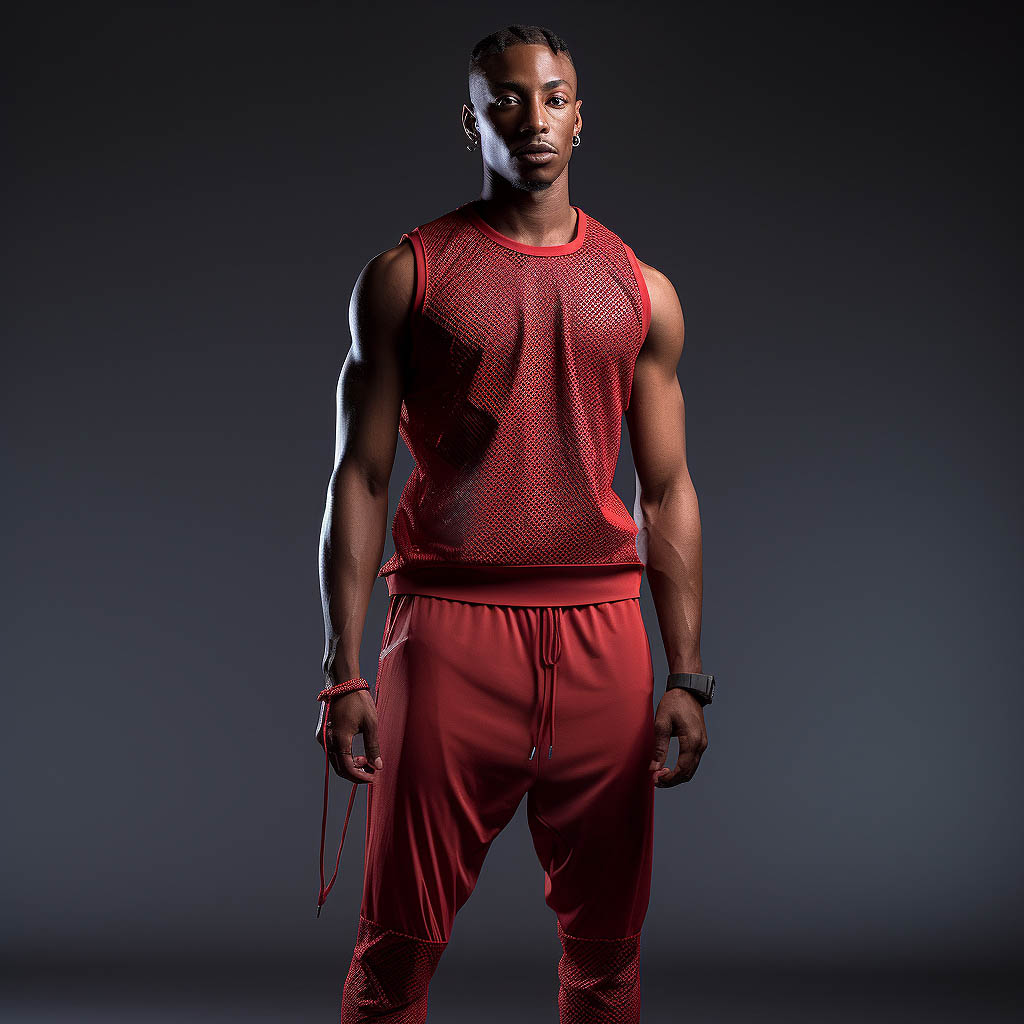 A man dressed by Mesh Fabrics activewear made of fabric