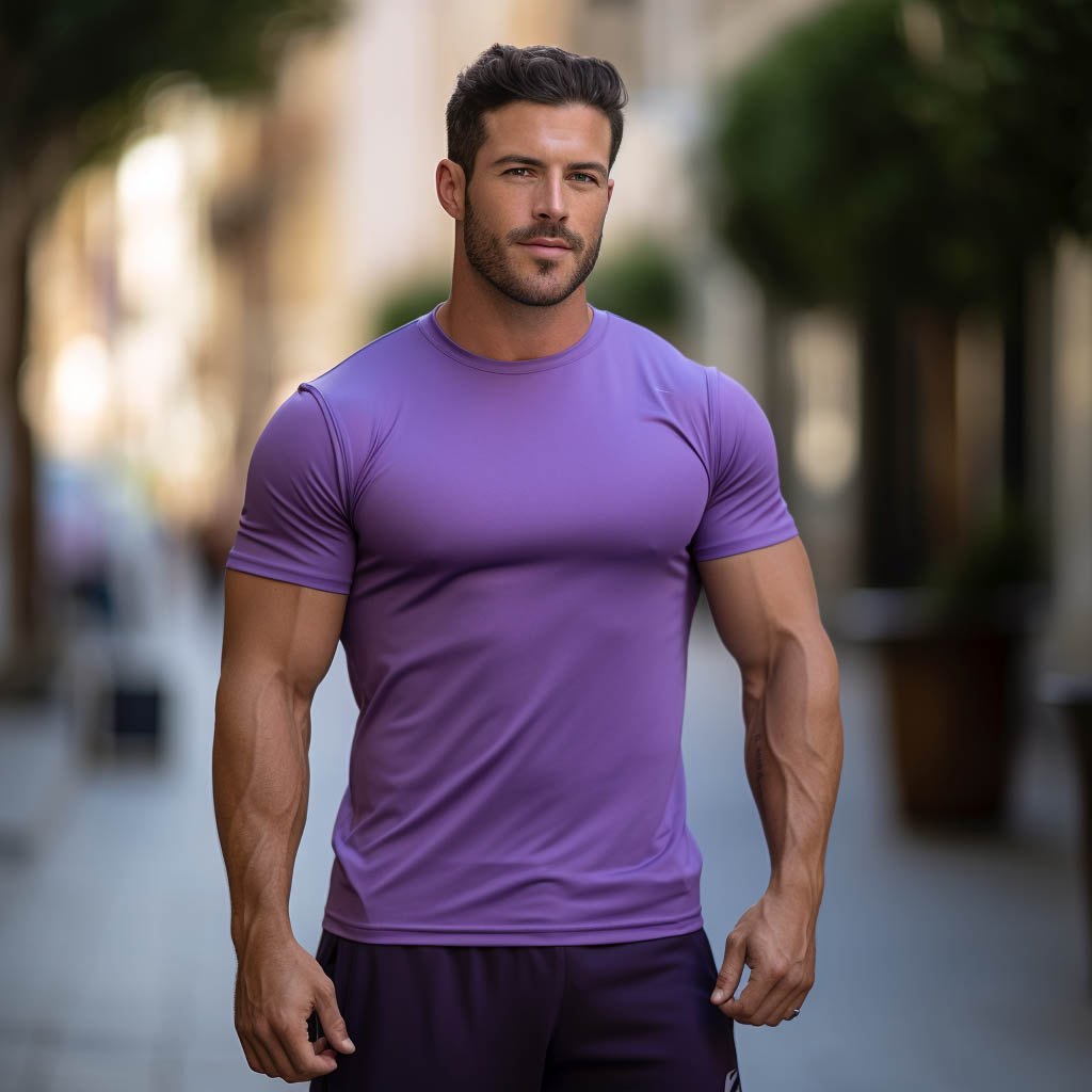 A man wearing an elite men's compression t-shirt, solid color