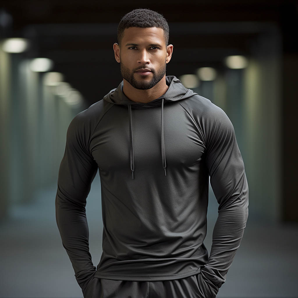 A man wears activewear made of Microfiber fabric