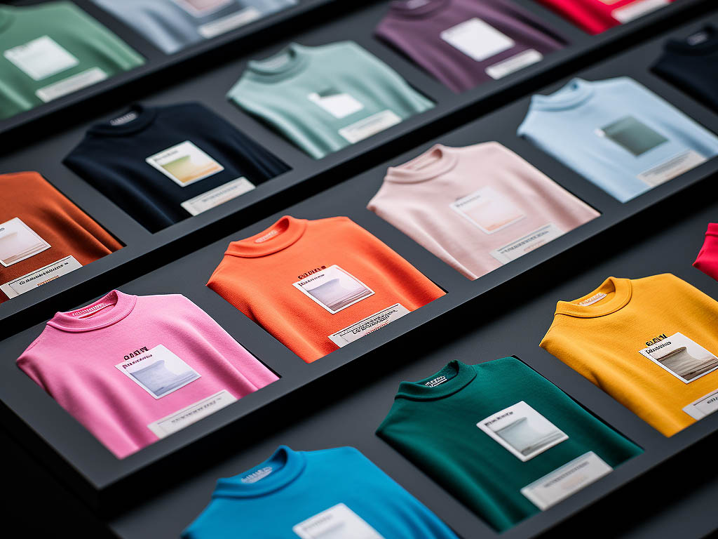 A variety of color cards are displayed on the screen for selecting the color customization of sweatshirts