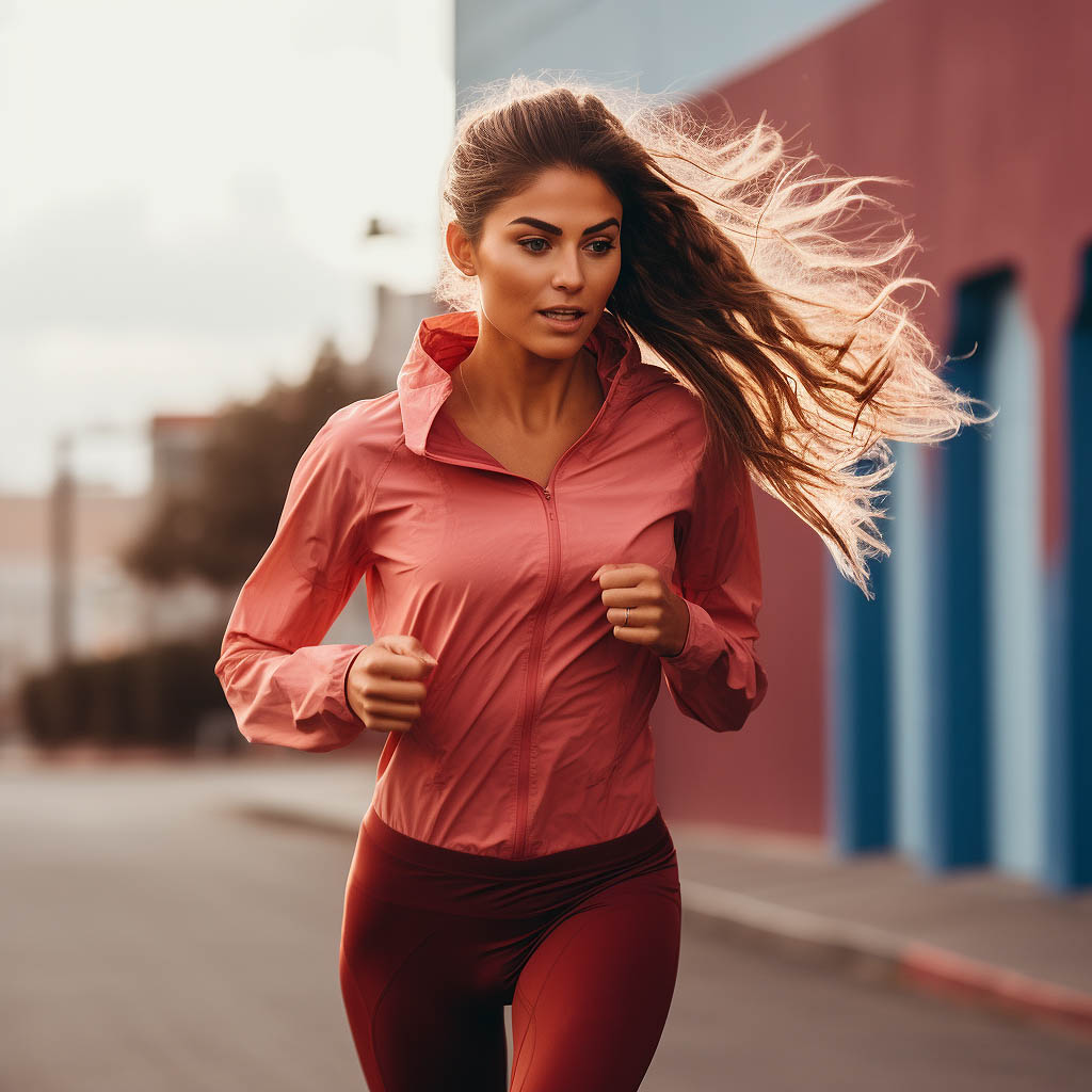 A woman wearing activewear for running
