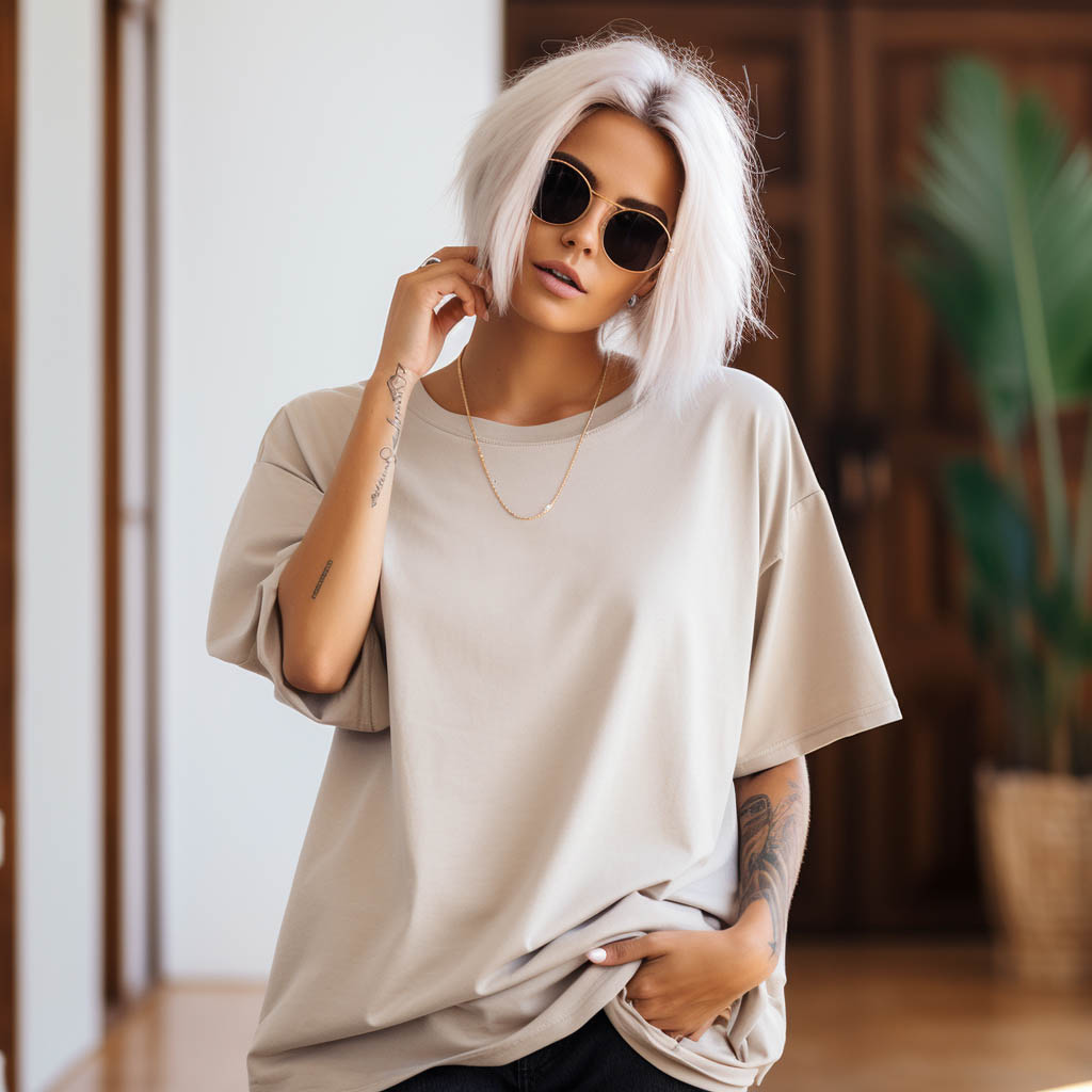 woman wearing an oversized t-shirt solid color