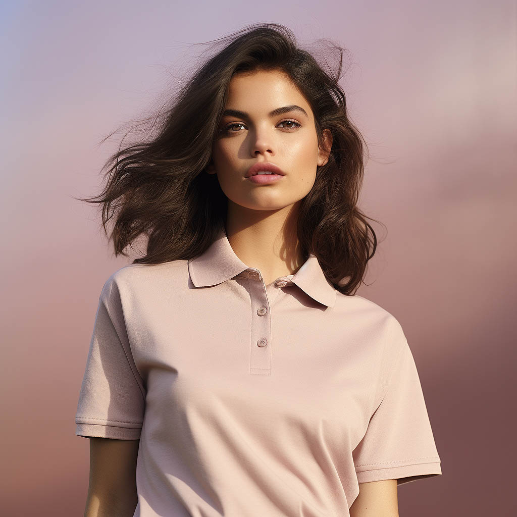 A woman wears a polo shirt made of Cotton-Blend Jersey fabric