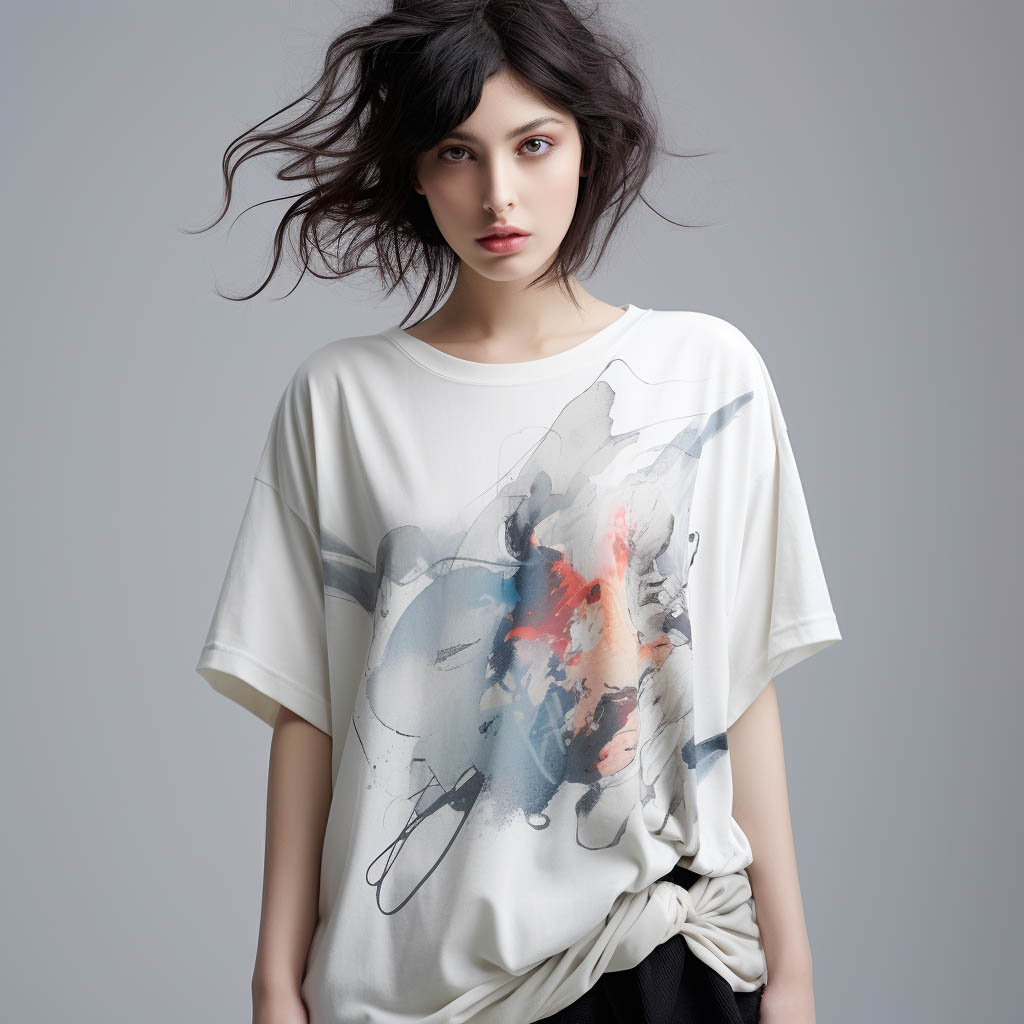 A woman wears an oversized T-shirt made of Modal fabric fabric