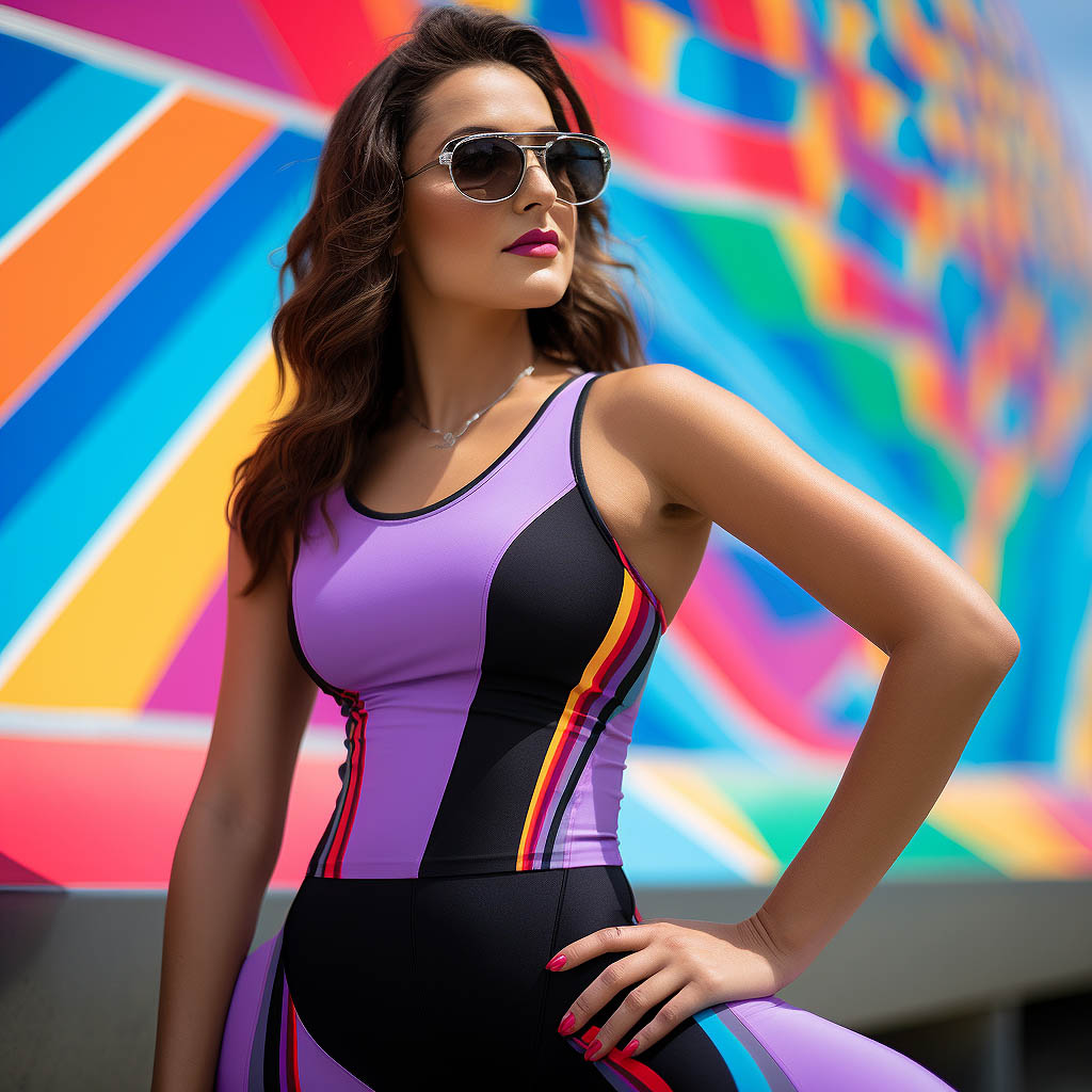 A woman wears bombshell activewear made from UV Protective Fabric fabric