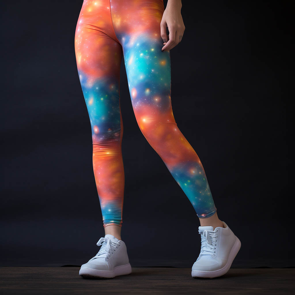 A woman wears leggings and leggings made of Nylon fabric