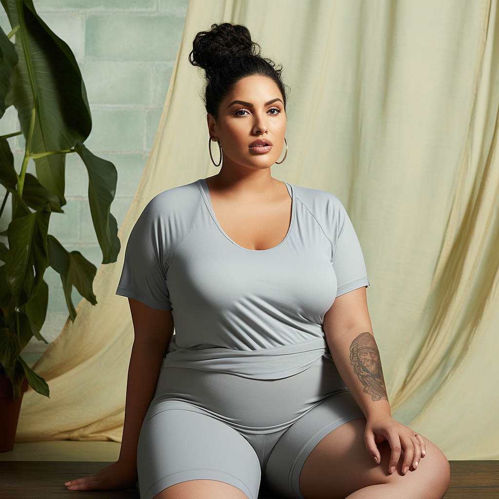 A woman wears plus-size activewear made from Lyocell fabric