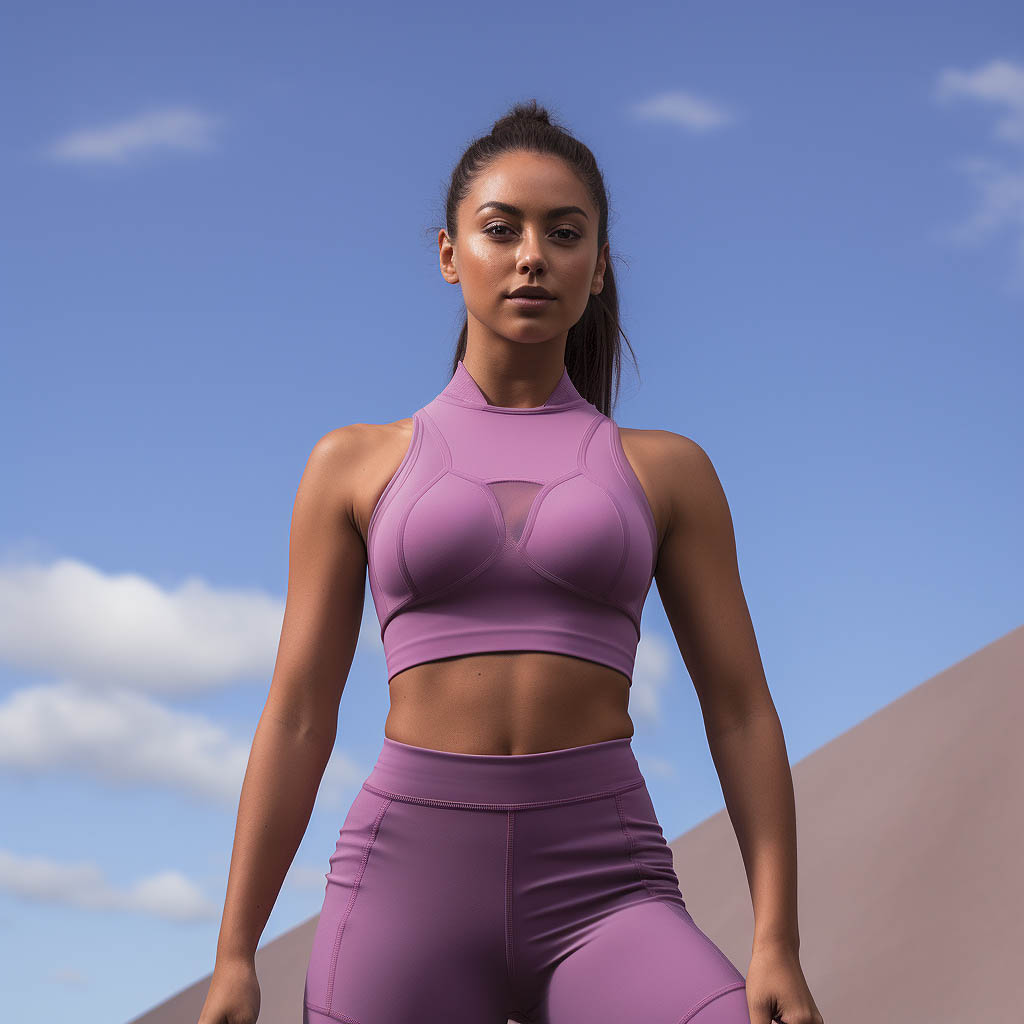A woman wears women's activewear made of nylon fabric
