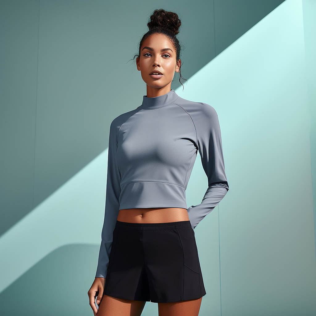 A woman wears women's sportwear made from Moisture-Wicking Fabrics fabric