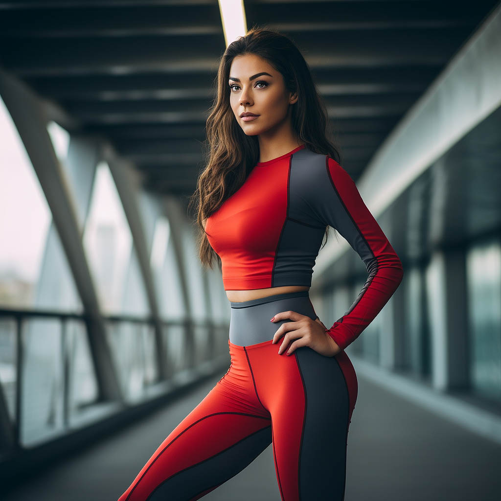 A woman wears women's sportwear made of Spandex fabric cloth
