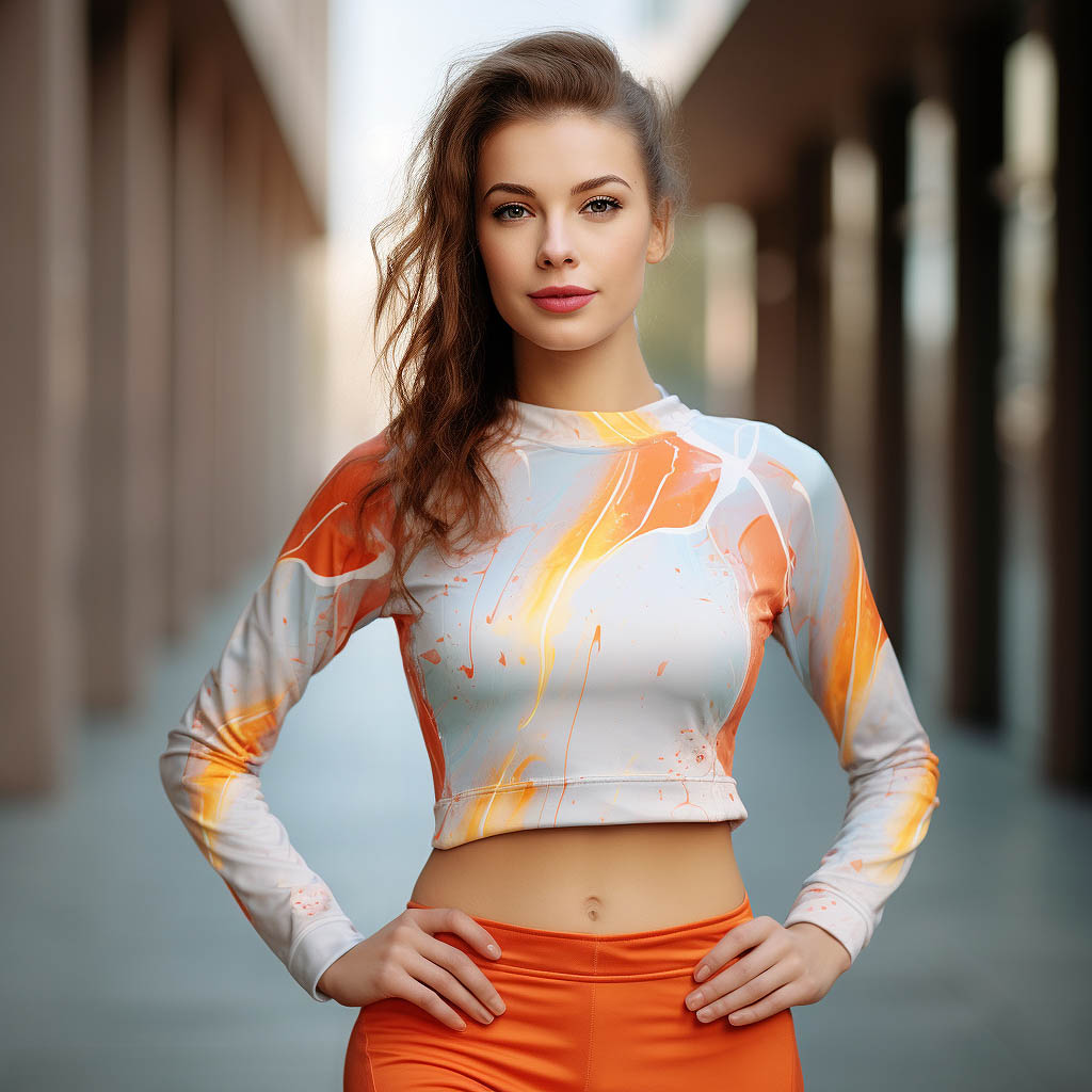 A woman wears women's sportwear made of polyester fabric fabric