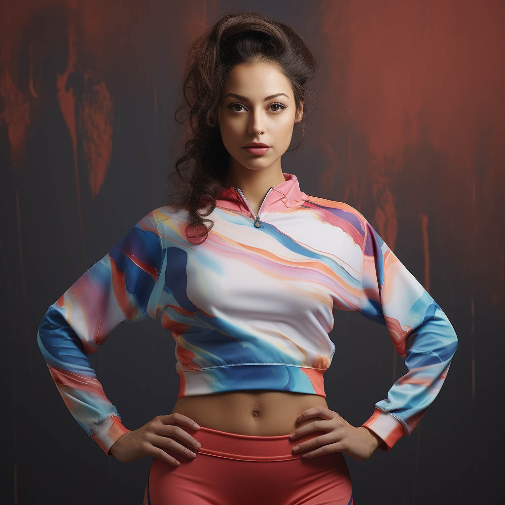 A woman wears women's sportwear made of polyester fabric fabric