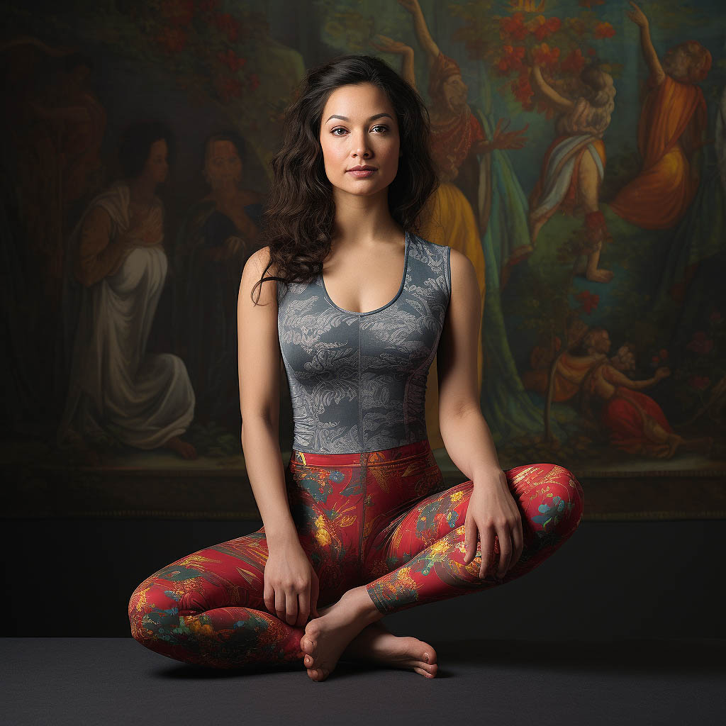 A woman wears women's yoga clothes made of Cotton (Often Blended) fabric fabric