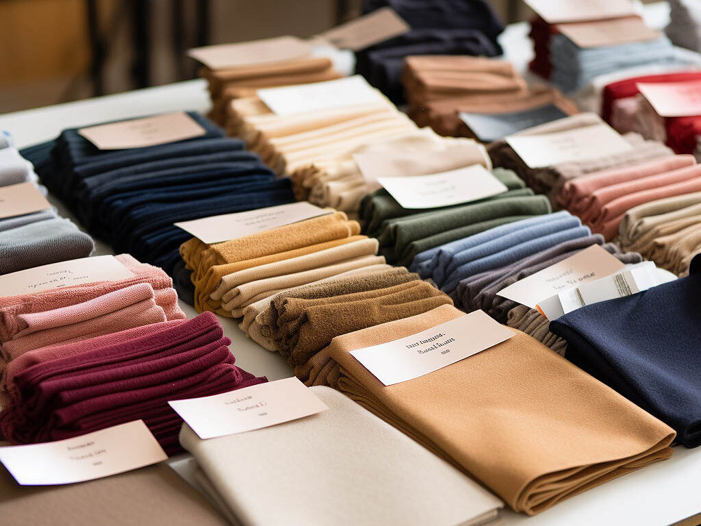 An array of fabric samples is neatly arranged on a table, showcasing the variety of materials used in crafting high-quality oversized hoodies.