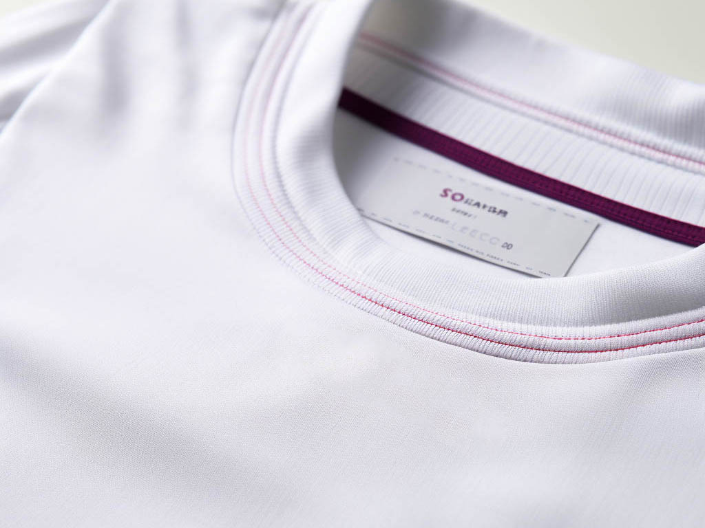 An image displaying the close-up details of a T-shirt's seams. The text highlights the significance of seam construction as an indicator of quality.