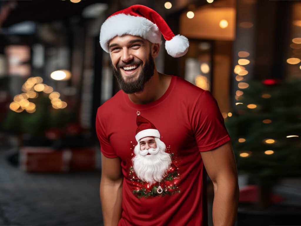 In this image, we present a high-quality Christmas T-shirt crafted with meticulous attention to detail. The shirt's exceptional quality ensures that the festive cheer isn't dampened by common issues like color fading, fabric pilling, or print peeling.
