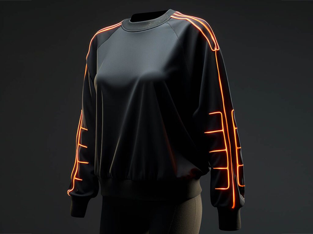 It shows a sweatshirt with reflective strips added to it