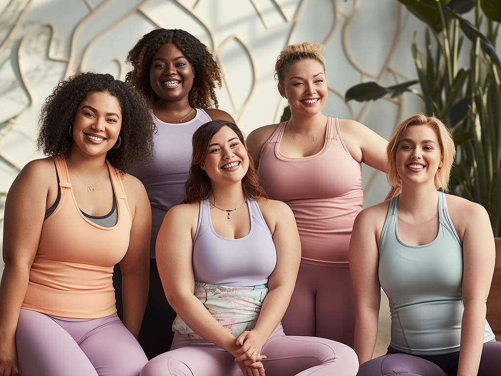 The accompanying image portrays a diverse group of plus-size athletes confidently wearing MODAKNITS activewear while engaging in various physical activities.