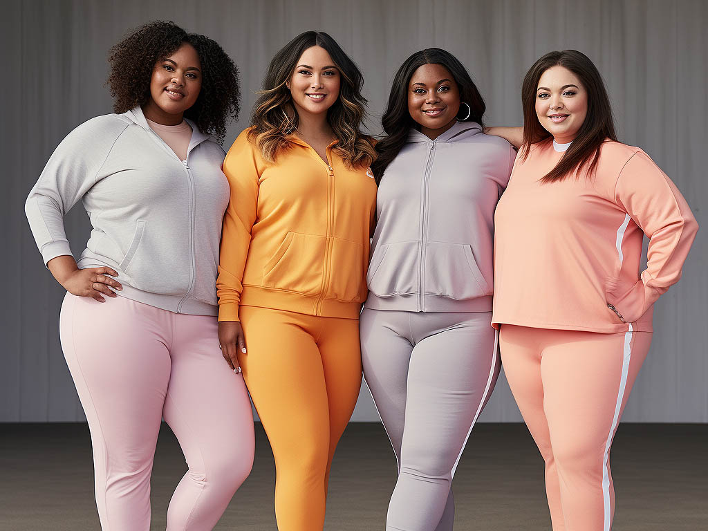The image accompanying this text features a diverse group of plus-size athletes confidently standing together, wearing a variety of stylish and supportive activewear outfits.